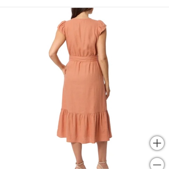 Briggs Women's Linen Blend Tiered Dress orange red M L - Picture 2 of 6